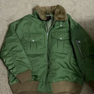Air Jordan Flight Jacket Cropped Aviator Green with Brown faux fur collar Medium